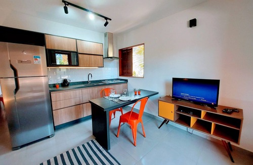 Jabaquara Apartment | Cedro - Cosy Flat Near the Beach with kitchen, private BBQ, pool