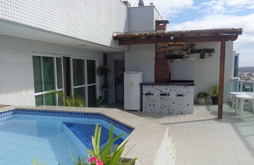 Praia do Morro Apartment | Coverage w / pool and barbecue for 15 people, 3 suites w / air cond.