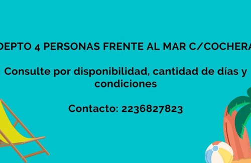Miramar Apartment | Impecable Depto Frente al Mar Cochera h 4 personas