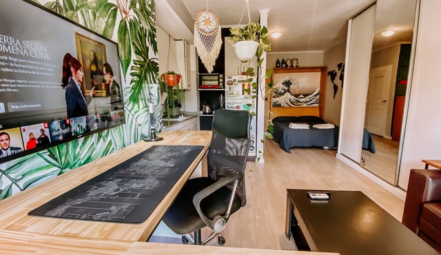 Bright Studio with balcony, hammock and big desk