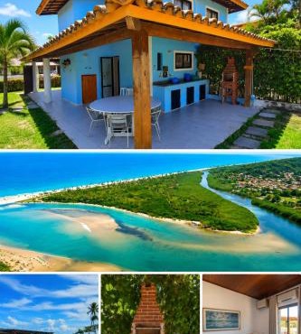 Casa com Churrasqueira, Piscina e Clube - 50m do Rio e Mar - Até 8 hóspedes