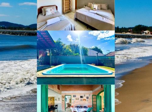 Casa Completa com Piscina Churrasqueira Wi-Fi e Garagem para 3 Carros a 500m da Praia Acomoda 11 Pessoas, 4 Quartos e Ar Condicionado
