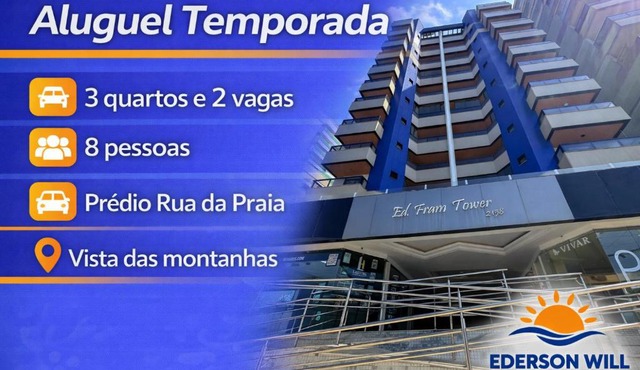 Guarapari Praia - 3 quartos na Rua da Praia varanda vista montanhas