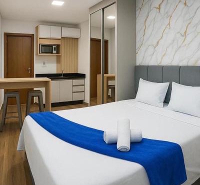 Studio aconchegante com piscina a 350m da praia