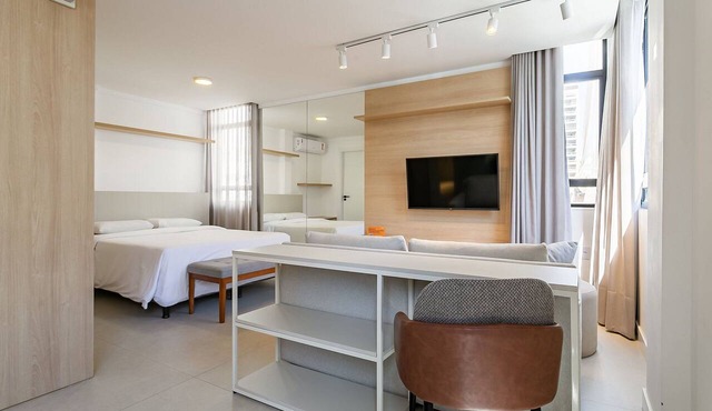 Studio with Washer, Living Room and Kitchen